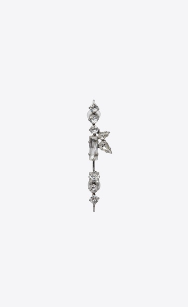 Bijou d'oreille long SMOKING en laiton argenté et cristaux blancs